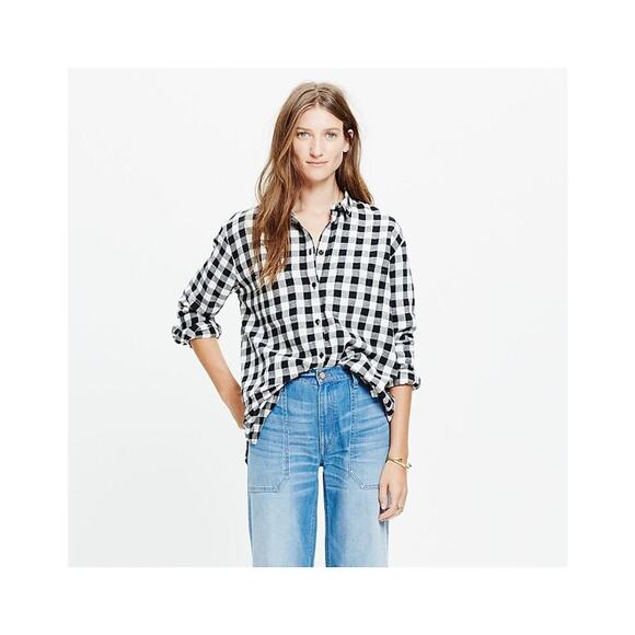 Madewell Women's Small Black & White Flannel Oversized Boyshirt in Buffalo Check - Picture 1 of 5